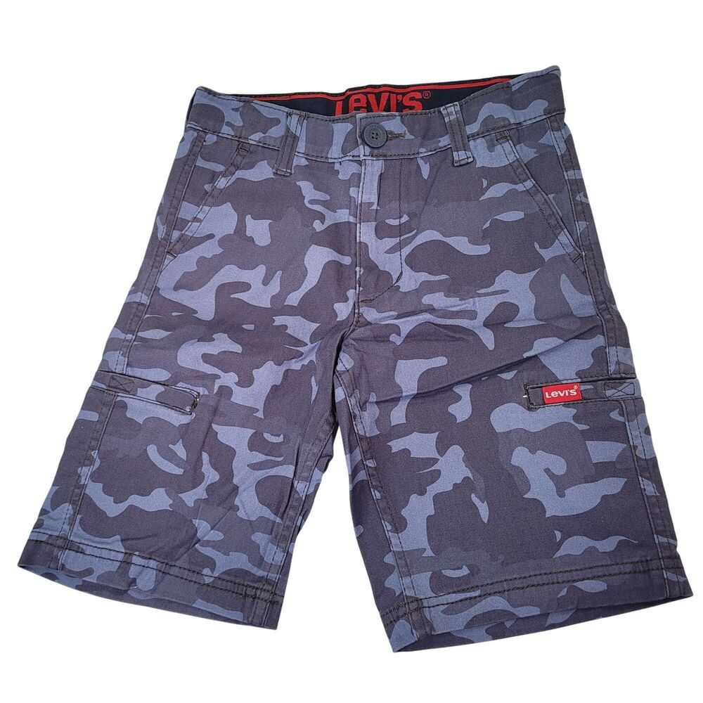 Levi's Youth Boys Blue Camo Cargo Shorts Adjustable Waist Flex Stretch Size 8